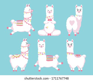 Cute llamas or alpacas hand drawn vector illustration