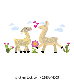 Cute llamas or alpacas hand drawn vector illustration.