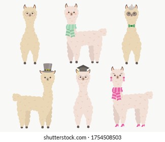 cute llamas, alpacas, illustration with a children's theme, cute animals