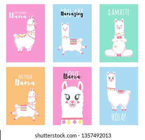 Cute llamas, alpacas  illustrations for nursery design, poster, greeting, birthday card, baby shower design and party decor