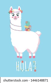 Cute llamas, alpacas  illustrations for nursery design, poster, greeting, birthday card, baby shower design and party decor