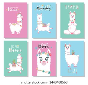 Llamas, flor de mamíferos alpacas y cactus ilustraciones para el diseño de viveros, afiches, saludos, tarjetas de cumpleaños, diseño de la ducha para bebés y decoración de fiestas