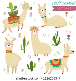 Cute llamas in vector set