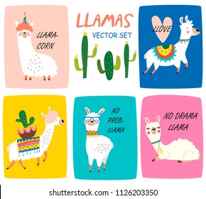 Cute llamas in vector set.