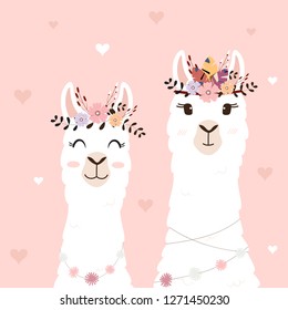 Cute llamas for wedding invitation.