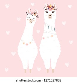 Cute llamas for wedding invitation.