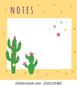 Cute llamas weekly planner. Note paper cartoon design with cactuses or stars. Blank reminder page. Kids schedule memo sheet. Magic alpaca funny desert plant. Vector