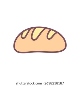 Cute loaf of bread icon. Hand drawn illustration of whole fresh baked bread on white background. Perfect for harvest themes and food design. Vector 10 EPS.