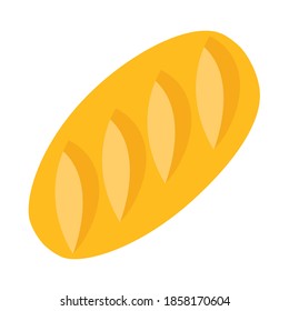 Cute  loaf of white bread in flat style isolated on white background. Food icon. Vector illustration. 