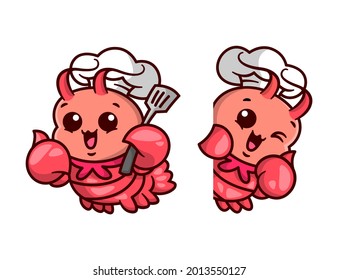 EL CHEF CUTE LOBSTER ESTÁ TRANSMITIENDO UN CONJUNTO DE MASCOTAS DE CARICATURA ESPACIOSA