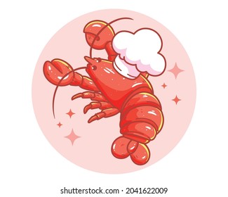 Cute Lobster or dragon shrimp seafood banner logo Hand drawn cartoon art illustration