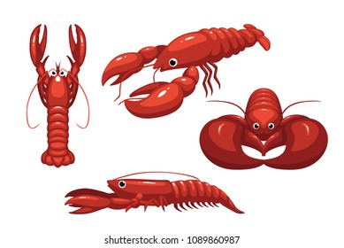 Cute Lobster Poses Cartoon Vector Illustration