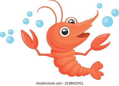 Cute lobster underwater. Smiling cartoon character. Sea food symbol isolated on white background