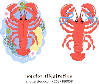 Cute Lobster Vector Illustration | Red Lobster Vector Graphic | Seafood Cartoon Vector - Lobster | Ocean Animal Vector - Lobster