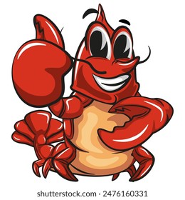 cute lobster vector mascot illustration logo giving thumbs up, work of hand drawn