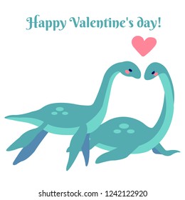 Cute Loch Nessie couple in love on wite background vector illustration flat desing