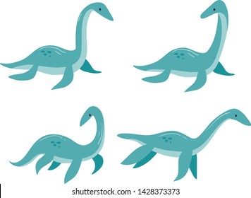 Cute loch nessy set on white background vector illustration hand draw desing