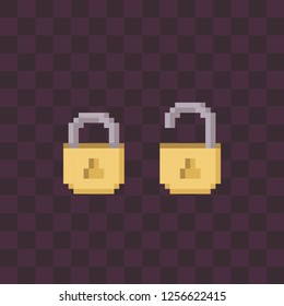 Cute lock and unlock. Pixel art style