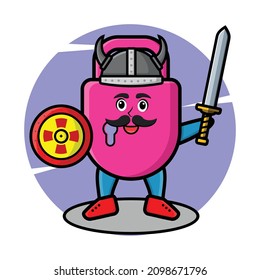 Cute Lock viking pirate character cartoon with hat and holding sword and shield in cute style design for t-shirt, sticker, logo element, poster