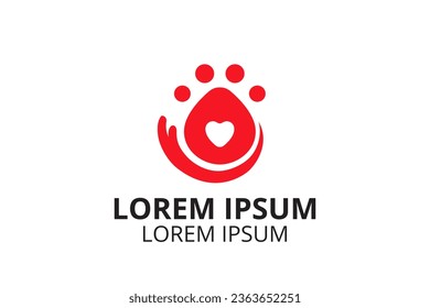cute logo animal paw with small love icon for pet health care clinic