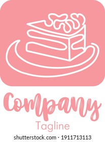 Cute Logo mit Kuchen für ein Café oder Konditorei. Im Stil einer einzelnen Linie gezeichnet.
