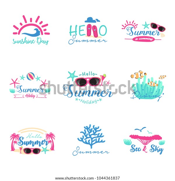 Cute Logo Design Summer Collection Pastel Stock Vector Royalty