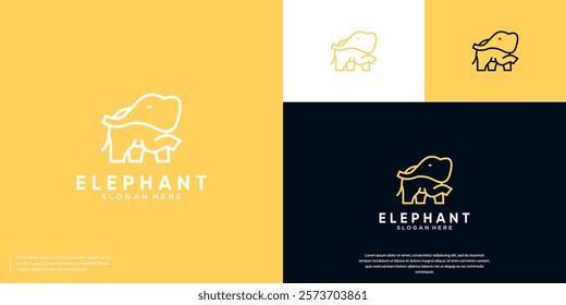 Cute logo with elephant and long trunk concept, symbol of strength, loyalty, graphic vector template.