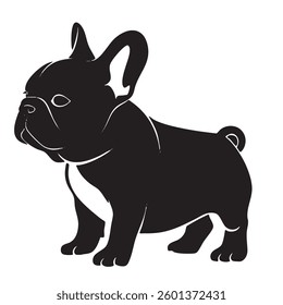 A cute logo featuring silhouette of French Bulldog, showcasing its distinctive features and playful stance. This logo captures essence of this beloved breed, making it perfect for pet related