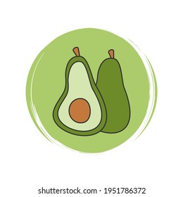 Cute logo or icon vector with avocado, illustration on circle with brush texture, for social media story and highlights