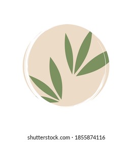 Cute logo or icon vector with bamboo plant, illustration on circle with brush texture, for social media story and highlights