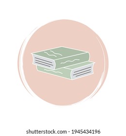 Cute logo or icon vector with book stack on circle with brush texture, for social media story and highlights