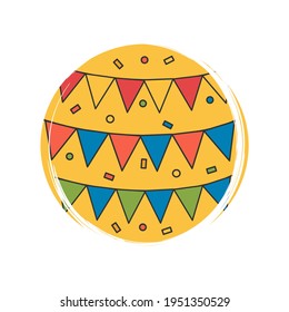 Cute logo or icon vector with bunting, illustration on circle with brush texture, for social media story and highlights