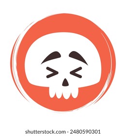 Cute logo or icon vector with cartoon human skull with funny expression, illustration on circle for social media story and highlights