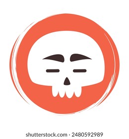 Cute logo or icon vector with cartoon human skull with annoyed expression, illustration on circle for social media story and highlights