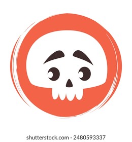 Cute logo or icon vector with cartoon human skull with worried expression, illustration on circle for social media story and highlights