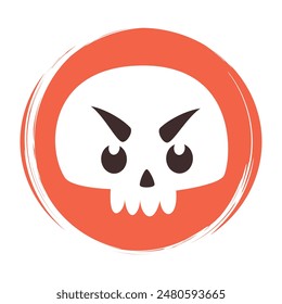 Cute logo or icon vector with cartoon human skull with mad expression, illustration on circle for social media story and highlights