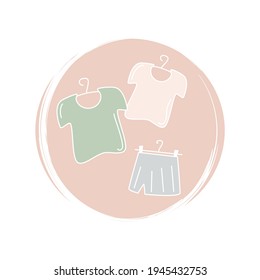  Cute-Logo oder Ikone-Vektorgrafik mit Kleider auf einem Kreis mit Pinselstruktur, für Social-Media-Geschichte und Highlights