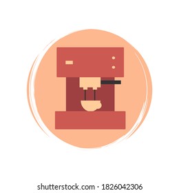 Cute logo or icon vector with coffee machine, illustration on circle with brush texture, for social media story and highlights