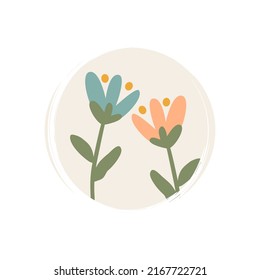 Cute logo or icon vector with colorful flowers, illustration on circle for social media story and highlights