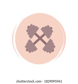Cute logo or icon vector with dumbbells, illustration on circle with brush texture, for social media story and highlights