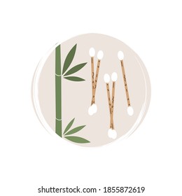 Cute logo or icon vector with ecological cotton buds, illustration on circle with brush texture, for social media story and highlights