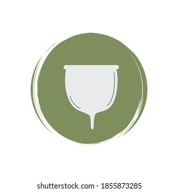 Cute logo or icon vector with ecological menstrual cup, illustration on circle with brush texture, for social media story and highlights