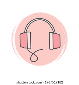 Cute logo or icon vector with headphone, illustration on circle with brush texture, for social media story and highlight 