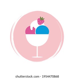 Cute logo or icon vector with icecream, illustration on circle with brush texture, for social media story and highlight 