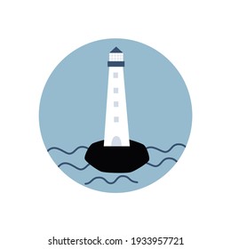 Logotipo o vector de iconos con faro, ilustración en círculo para la historia de medios sociales y resaltado	