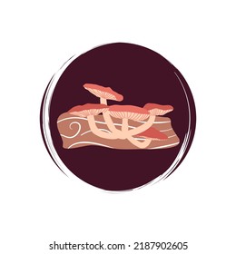 Cute-Logo oder Symbol-Vektorgrafik mit Pilz auf einem Zweig, Illustration auf einem Kreis für Social-Media-Geschichte und Highlights