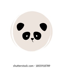 Cute logo or icon vector with panda bear, illustration on circle with brush texture, for social media story and highlights