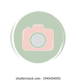 Cute logo or icon vector with Photo Camera on circle with brush texture, for social media story and highlights