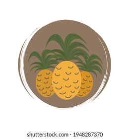 Cute logo or icon vector with pineapples on circle with brush texture, for social media story and highlights