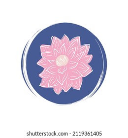 Cute logo or icon vector with pink flower bouquet, illustration on circle with brush texture, for social media story and highlight